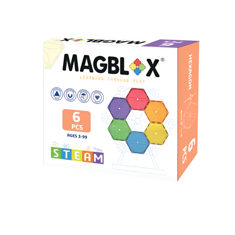 MAGBLOX® Magnetic Tiles | 6 Piece Bright Colours Hexagon Set