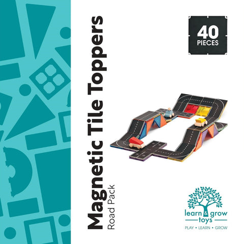 Learn & Grow Toys Magnetic Tile Toppers | 40 Piece Road Set