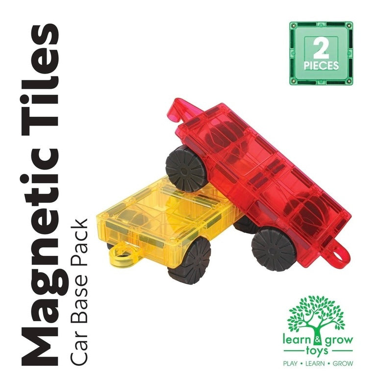 Learn & Grow Toys Magnetic Tiles | 2 Piece Yellow & Red Car Set