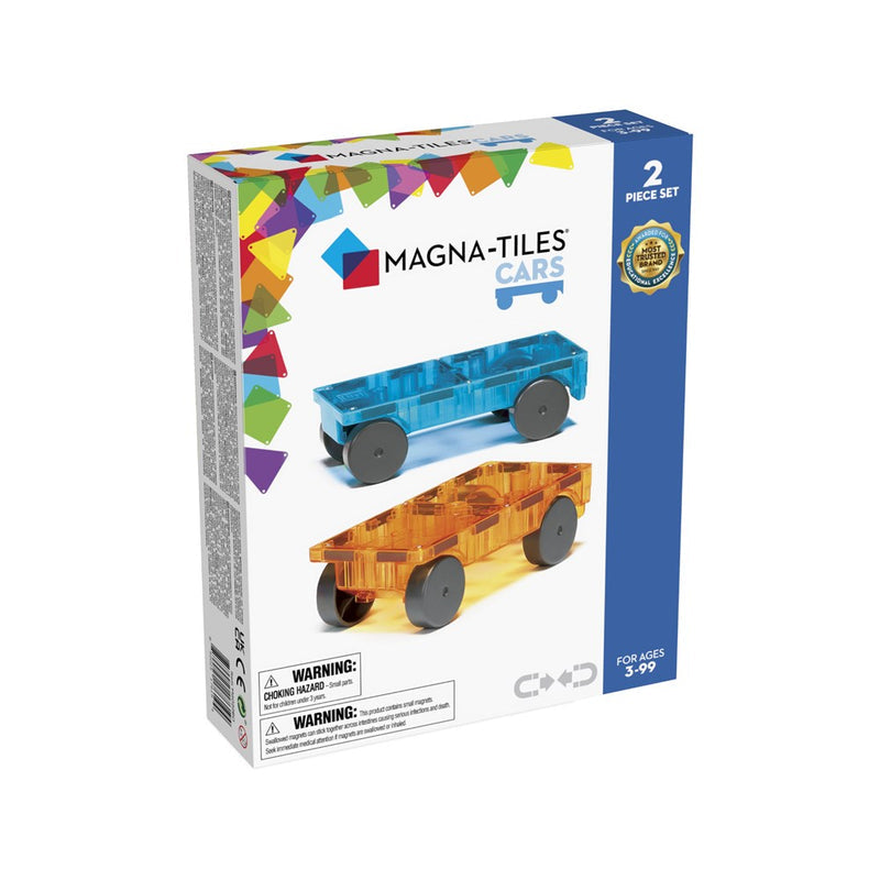 MAGNA-TILES® Magnetic Tiles | 2 Piece Blue & Orange Car Set