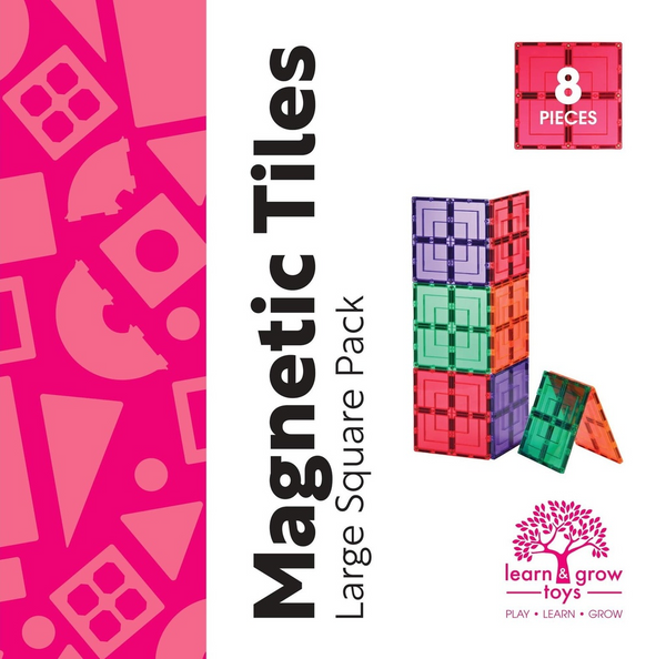 Learn & Grow Toys Magnetic Tiles | 8 Piece Large Square Set