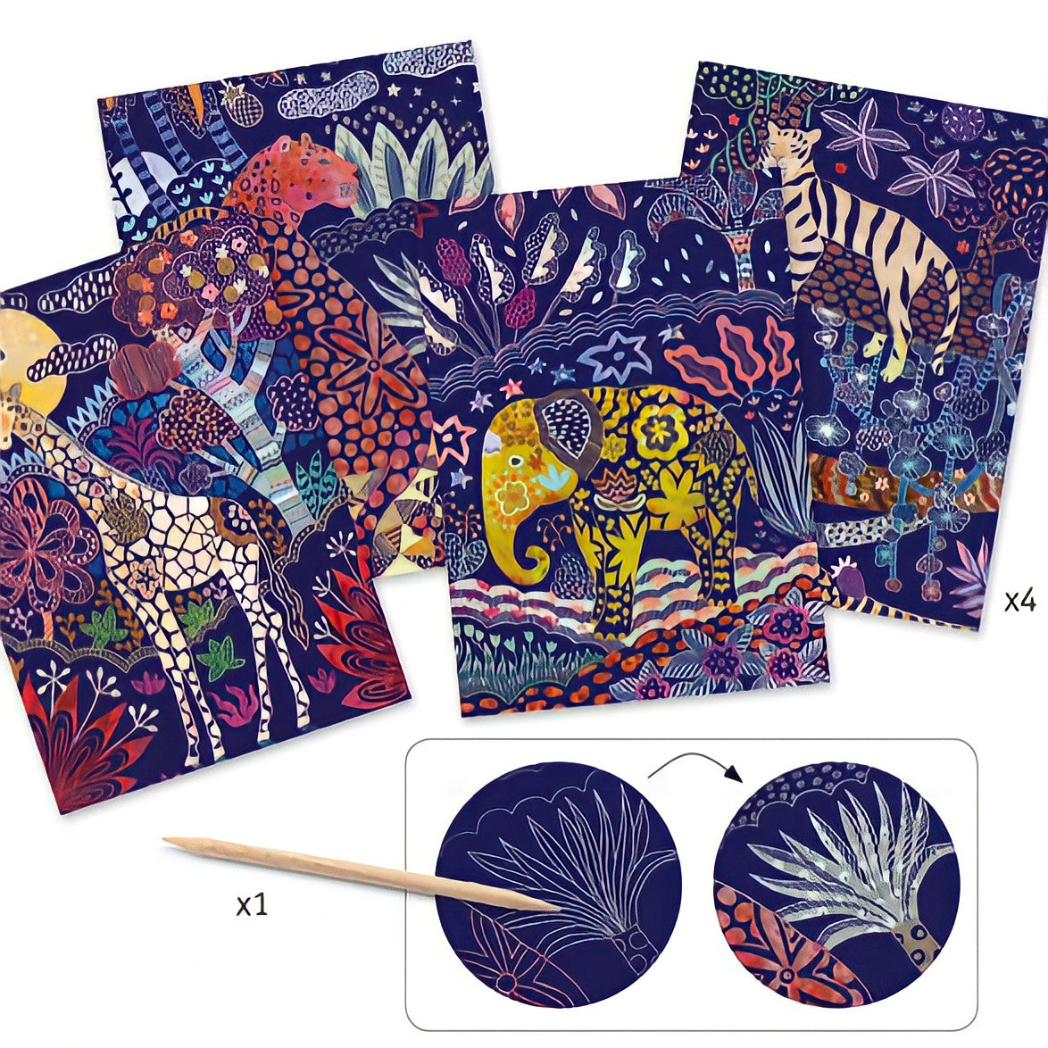 Djeco Set of 4 Scratch Cards | Jungle Animals