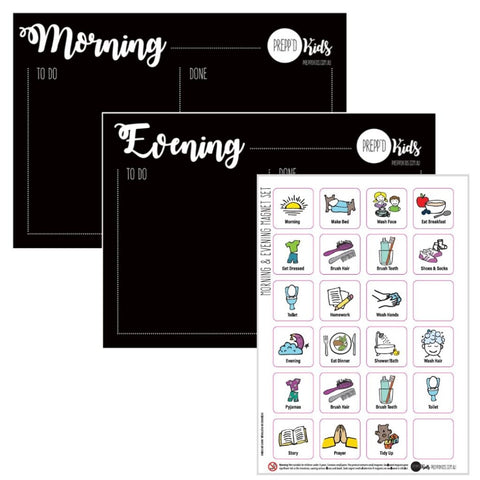 Prepp’d Kids Magnetic Morning & Evening Routine Chart Set (A4)